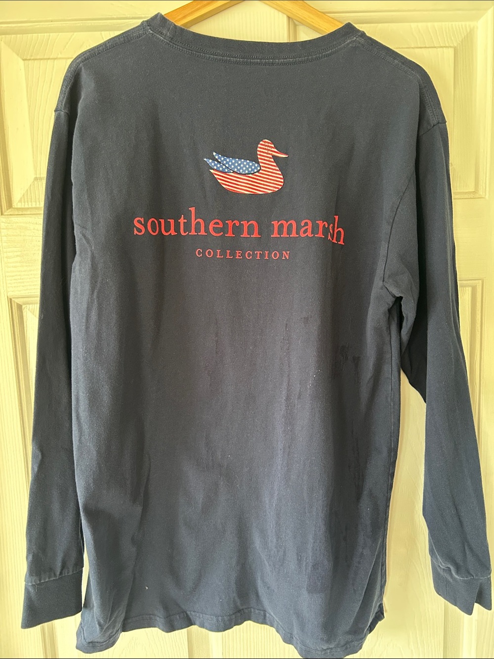 Southern Marsh Navy Long-Sleeve Shirt with Red Logo